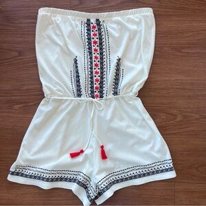 TOPSHOP Strapless Cotton Romper with Bohemian Embroidery. Like New. Size 12